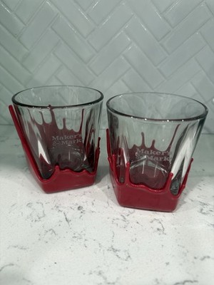 Makers Mark Whiskey Low Ball Glasses Red Wax Dipped   Set of 2