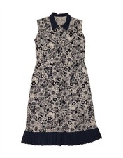VINTAGE Womens Sleeveless A-Line Dress UK 14 Medium Navy Blue Floral BA08