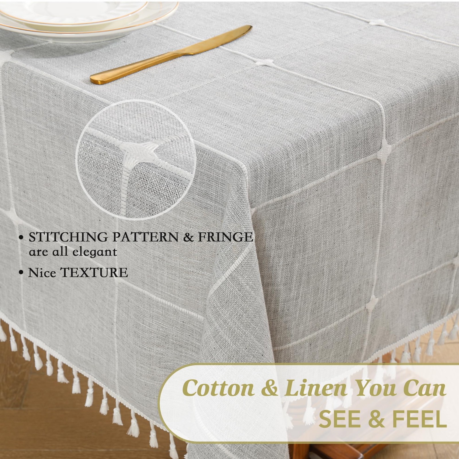 Oubonun Cotton Linen Rectangular Table Cloth, Wrinkle Resistant, Waterproof T...