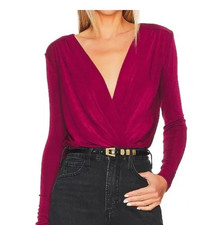 Free People Turnt Thong Plunge Blouse Long Sleeve Bodysuit sz XL Dark Rubarb