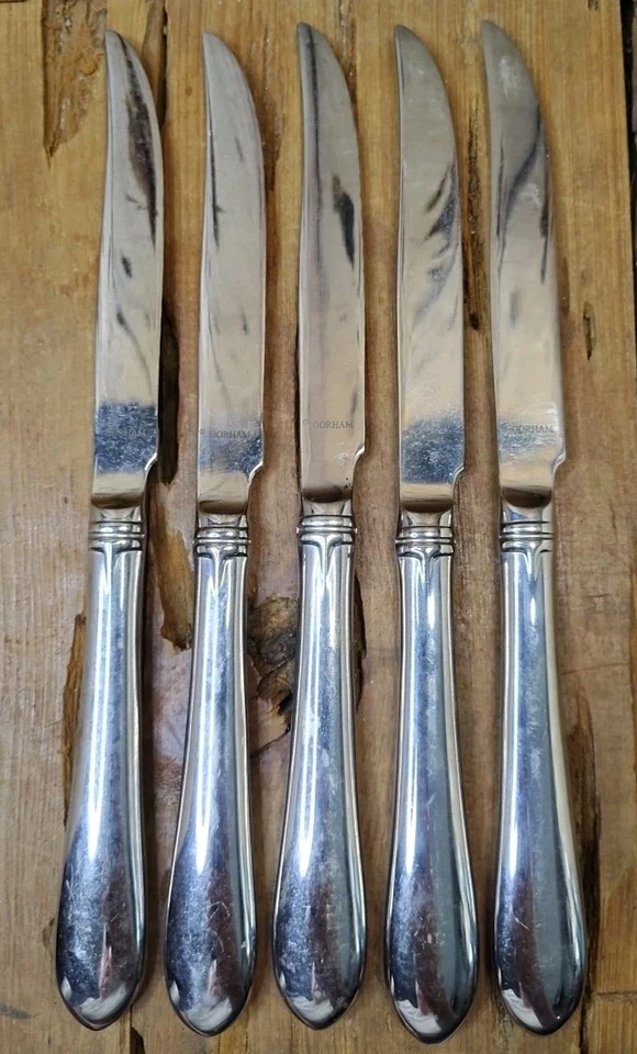 Gorham Meredith Glossy Stainless Serated Steak Knives 9.5" Lot of 5 Solid Handle - Imagem 4 de 4