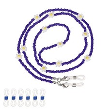 Stylish Eyeglasses Chain for Woman, Flower Beaded Mask Lanyard, Dark Blue