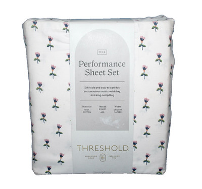 THRESHOLD Performance 4-Piece Full Bed Sheet Set Tulip Toss White Cotton 400 TC