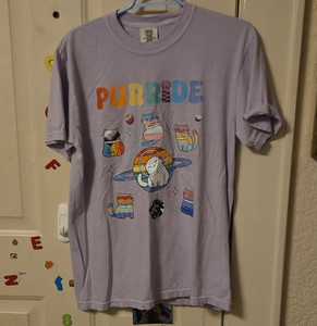 Comfort Colors Purride Cat Space Graphic T-Shirt Purple Cotton Crew Neck M