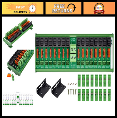16 Channel DC Power Distribution Module, Fused Rocker Switch, Pluggable Terminal