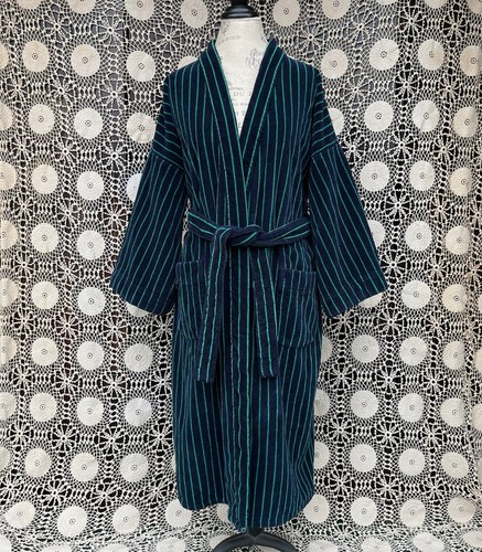 Bill Blass Terrycloth Blue Green Stripe Bath Robe