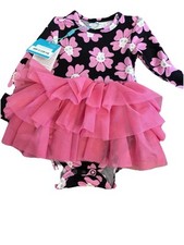 Posh Peanut Infants 6-12 Black With Flowers And Skills And Pink Tutu Dress 58