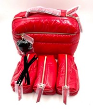 Estee Lauder Fluffy Puffy Train Case Makeup Bag  2 Little Bags Red
