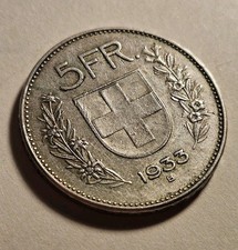 5 FRANCHI 1933 SVIZZERA - ARGENTO SILVER 