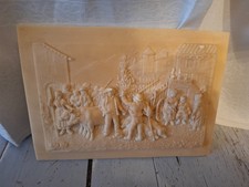 Ancien et grand bas-relief calcaire petrifié scène campagne 23.7 cm