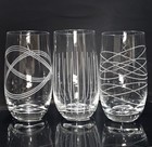3 Royal Doulton Party Highball Glasses 5" etched geometric Art Deco tumblers