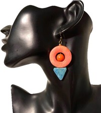 Vintage 80s Geometric CHUNKY Earrings DANGLE Pierced Memphis Design MODERNIST