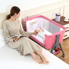 Real Relax Baby Bassinet Bedside Sleeper, 3 in 1 Bedside Crib with 6 Adjustab...