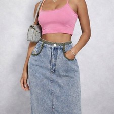 Vintage 90s Jordache Studio Denim Midi Skirt Stonewash Retro Streetwear Jean 10
