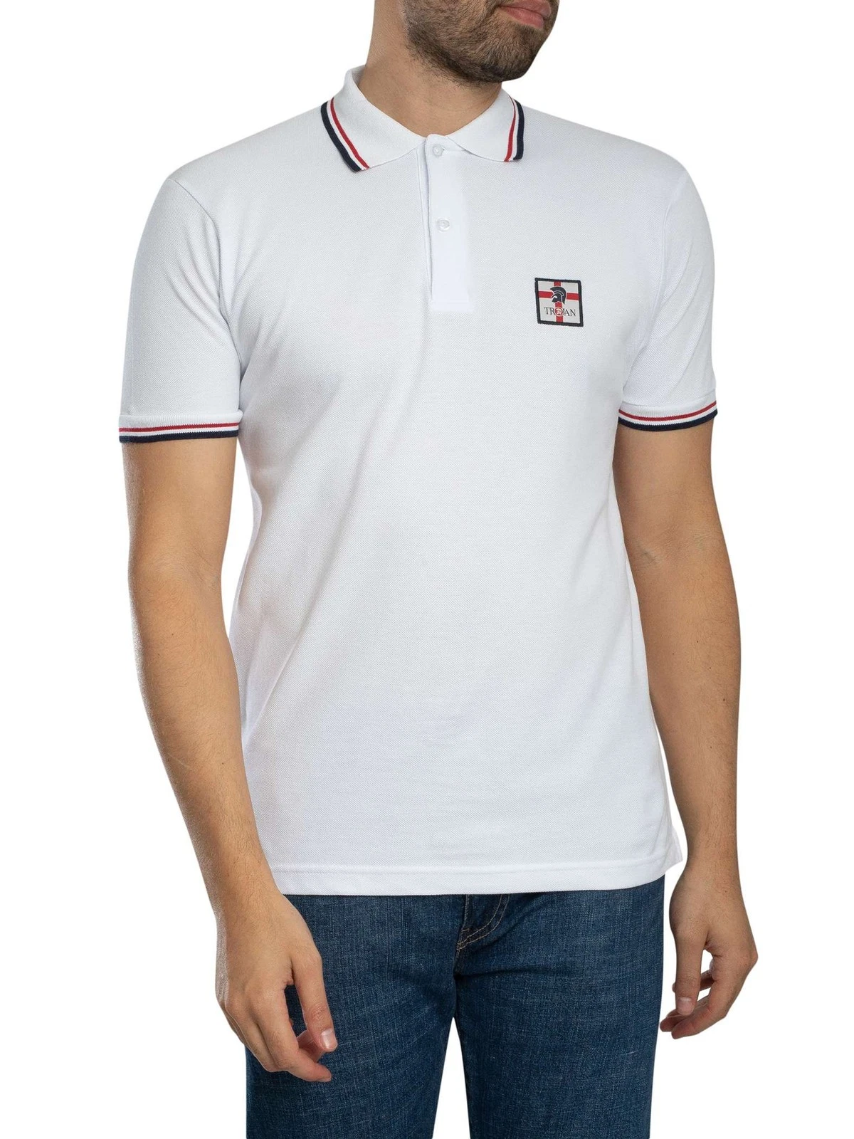 Trojan Men's St George Badge Pique Polo Shirt, White