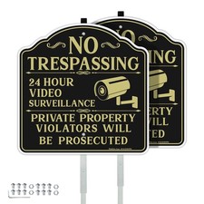 Faittoo No Trespassing Signs Private Property Video Small Signage, Black Gold