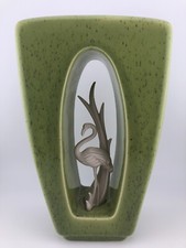 Vintage Howard Pierce Flamingo Vase Light Green Art Pottery Bisque Center #300P