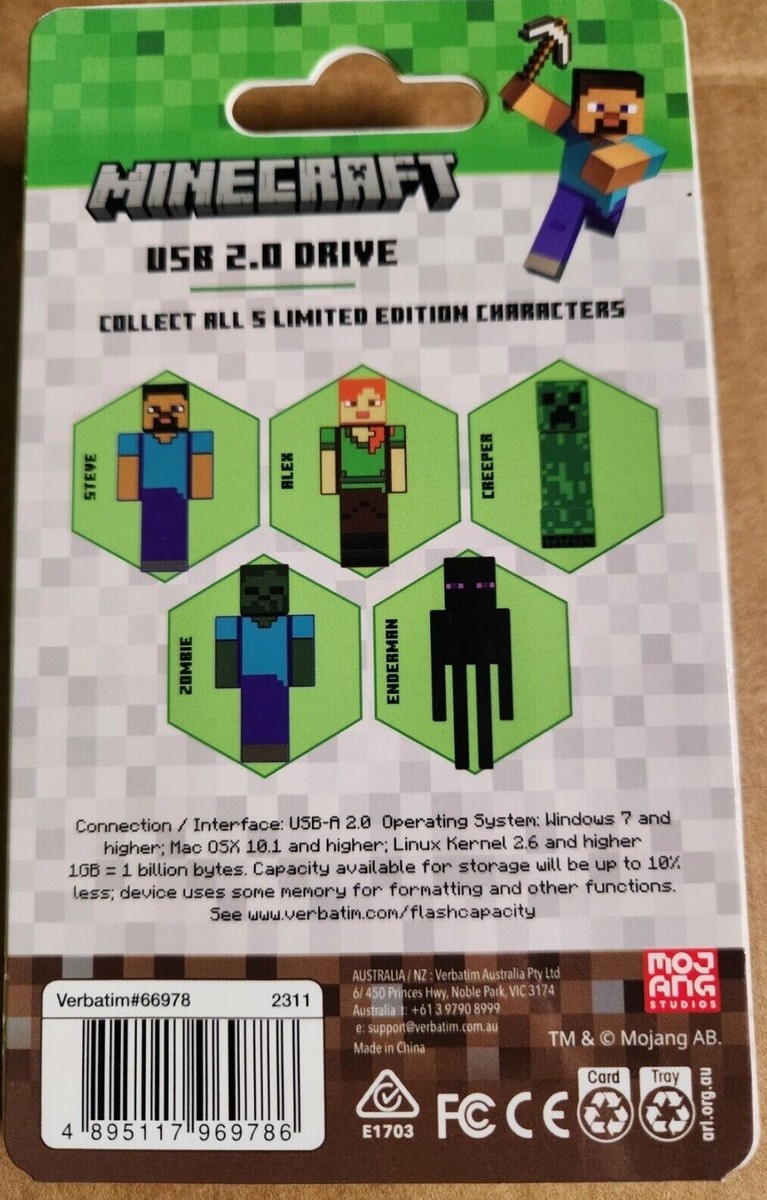マインクラフト　Minecraft 限定　USB 32GB メモリー Minecraft Ltd. Ed. USB 2.0 USB Drive 32GB Creeper/Alex/Steve
