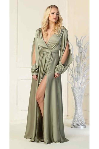 Vestido de noche de manga larga dividido - Imagen 8 de 18