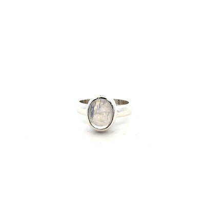 Sterling Silber Regenbogen Mondstein Ring (Größe 6) - Stein 8 x 10 mm