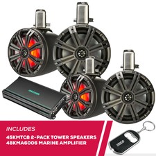 Kicker 2-pack 45kmtc8 8" Coaxial Tower Speakers With 48kma6006 Marine Amplifier