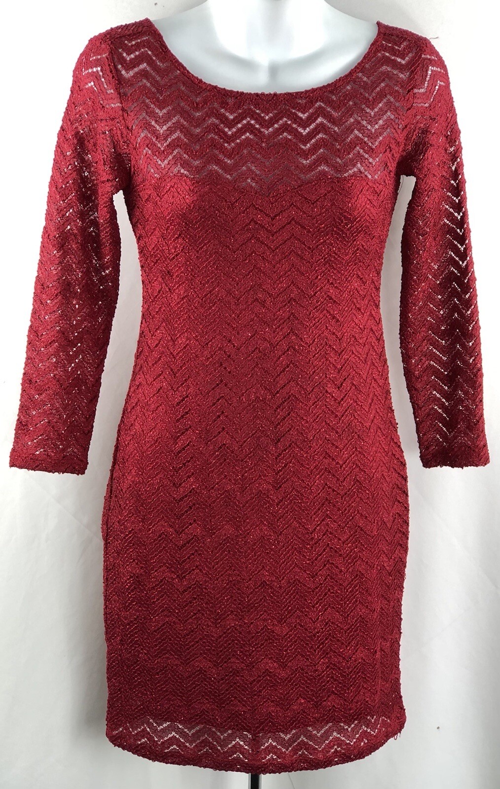 Vintage Y2K Mini Sheath Dress with Red Metallic Lace and Plunge Back