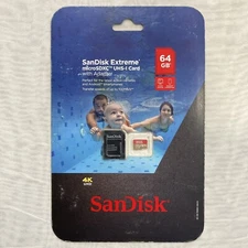 SanDisk Extreme 64GB microSDXC UHS-I Memory Card 100mb/s U3 A2 V30 & Adapter