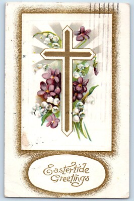 Easter Postcard Greetings Holy Cross And Flowers Winsch Back North Yakima WA