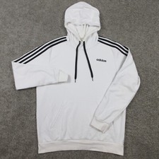 Adidas Sweater Mens Large White Three Stripe Sport Pullover Hoodie Sweatshirt