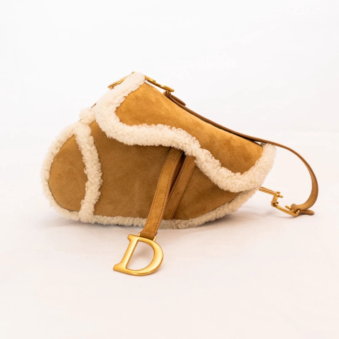 Sacoche de selle Dior marron Shearling Suède