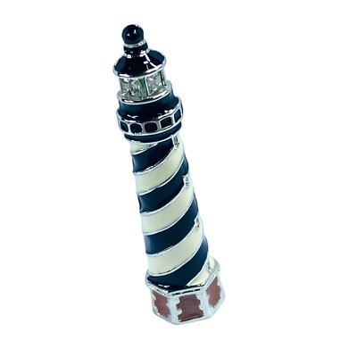 Lighthouse Brooch Pendant PS&CO Black White Silver Tone Metal Stripe Ocean Beach