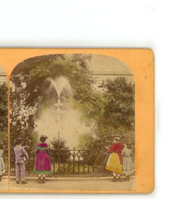 Children Admiring a Fountain Stereoview