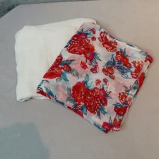 INFINITY SCARF Set Lot 2 Solid White Red Floral Sheer Lightweight Fashion 69"