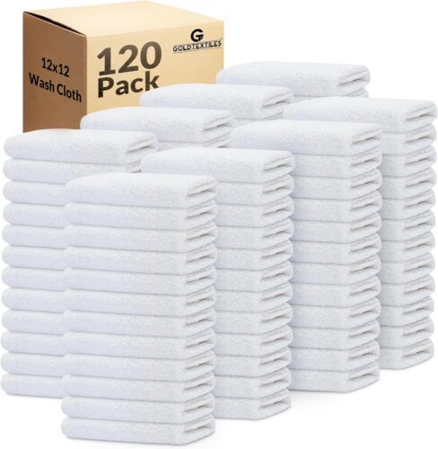 Washcloth Towel 12x12 White Cotton Blend Extra Absorbent Fabric Towels Bulk Pack - Picture 1 of 36