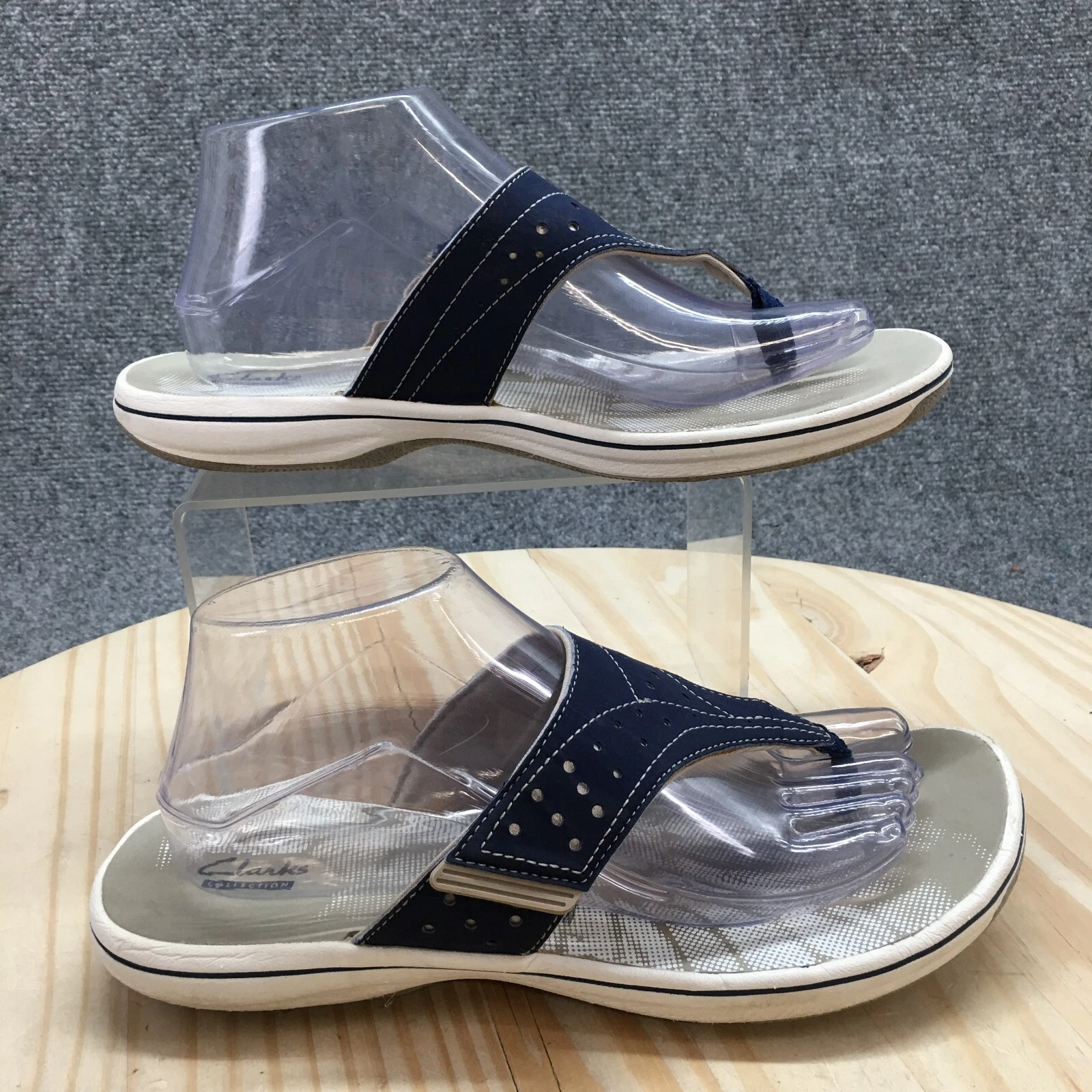 Sandali Clarks donna 9 M brezza perizoma mare blu punta comodi casual bassi