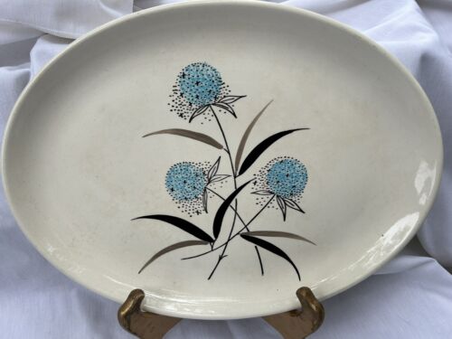 Vintage Stetson Blue Echinops Distel 13,75" Oval Platte MCM Retro