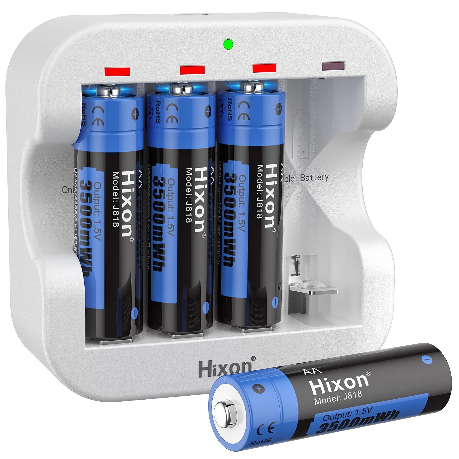 AA Rechargeable Batteries with Charger,Hixon 3500mWh High-Capacity Rechargeab...-image