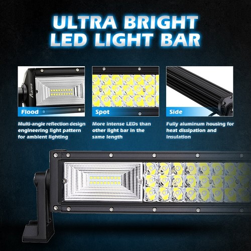 22" LED Light Bar 3-row Spot Flood Driving Offroad + 4x 4" Combo Pods +2x Wiring - Foto 5 di 20