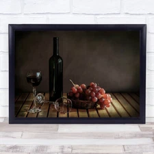 The Party's Over Wine Glass Glasses Bottle Grapes Wall Art Print