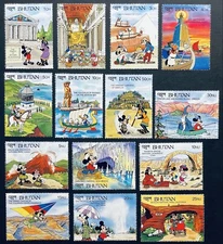 RARE! BHUTAN WONDERS OF THE WORLD DISNEY STAMPS SET MNH 91 OLD FAITHFUL SEQUOIAS