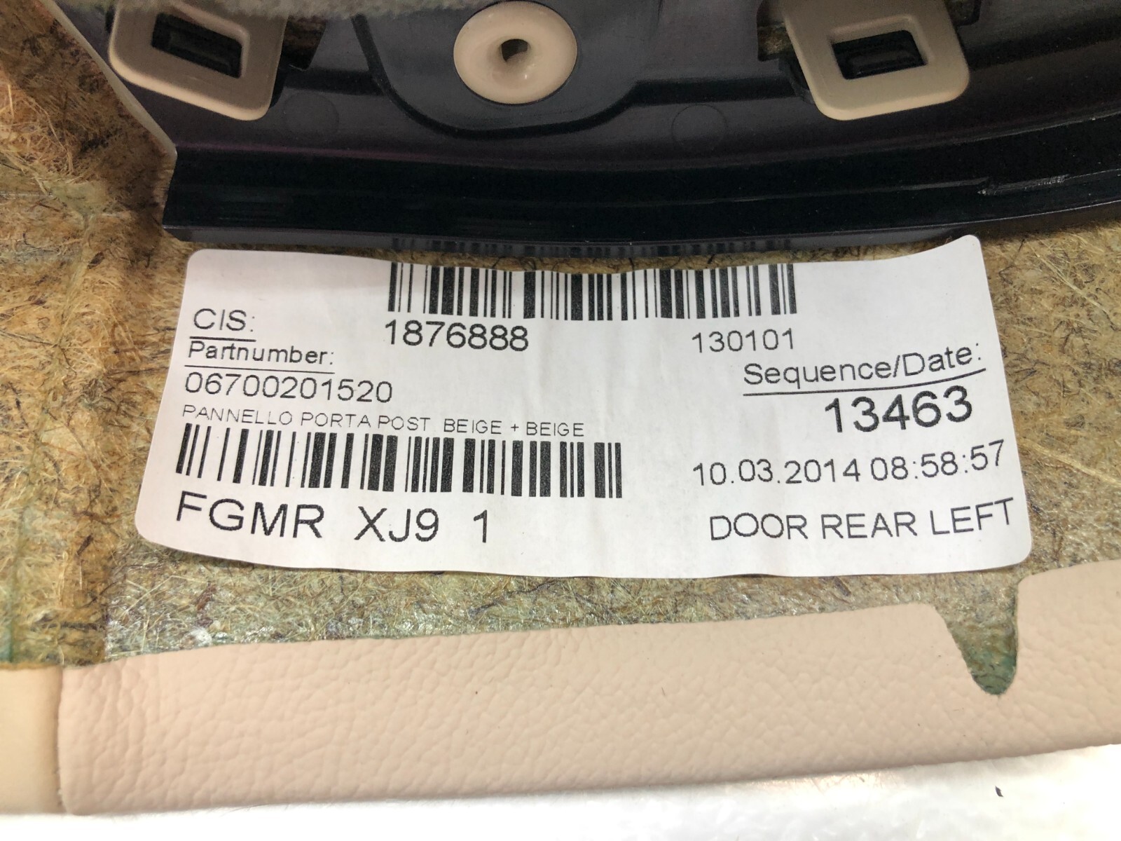 2014-2017 MASERATI GHIBLI S LEFT DRIVER REAR INTERIOR DOOR PANEL ASSEMBLY OEM.