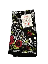 Black red rose paisley bandanna head covering Face covering dog Scarf 21”x21”