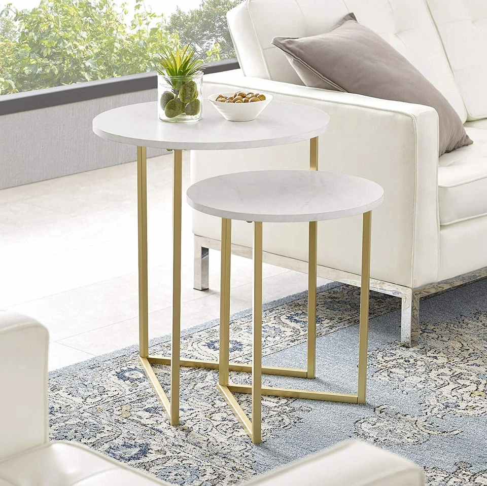 Marble Coffee Table Side End Tables Bedside Tables Furniture w Solid Metal Frame - image 4 of 4