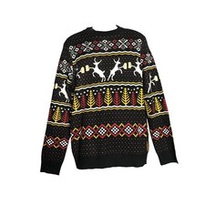 Tipsy Elves   Chrismas Sweater Large Black Red Gold Reindeer Beer Mugs Pullover