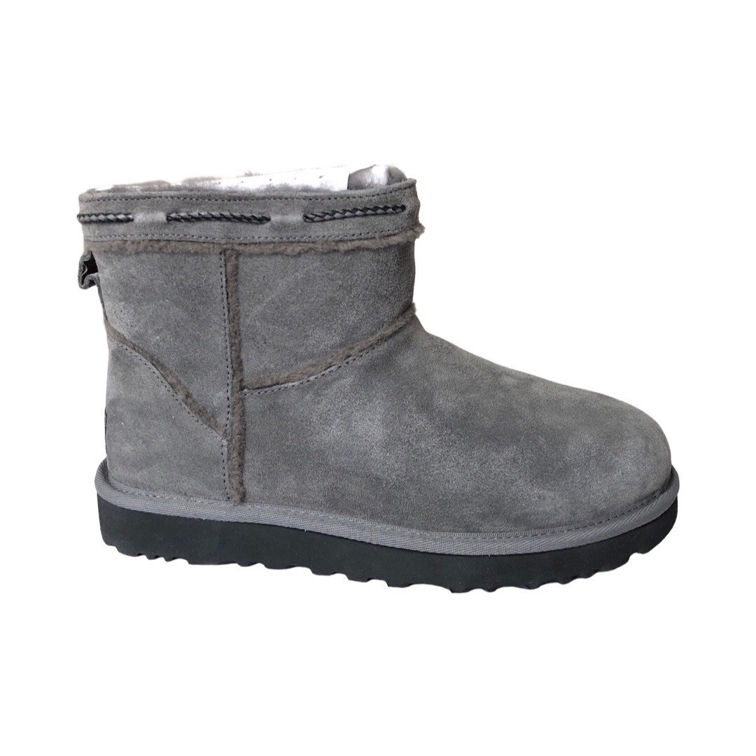 UGG Women's Classic Mini Shearling Braid Charcoal Grey Boots