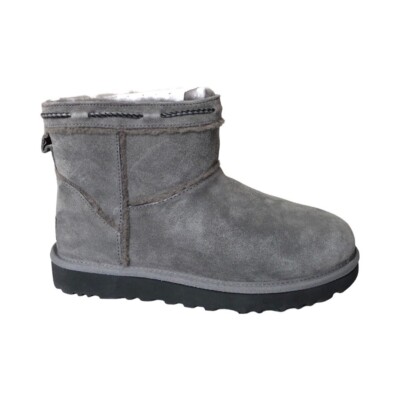 えりこ UGG グレー ストーン付き モカシン 39 UGG ZAYLEE LEOPARD FUR CUFF CHARCOAL GRAY GREY WATERPROOF Boot US
