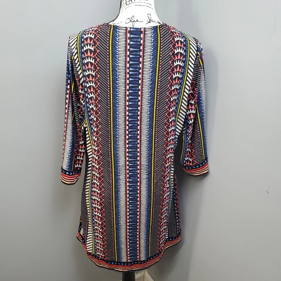 Платье цельнокроеное женское Bar III большое мульти ацтекский принт эластичное с длинным рукавом вырез V-образный вырез - Изображение 2 из 4