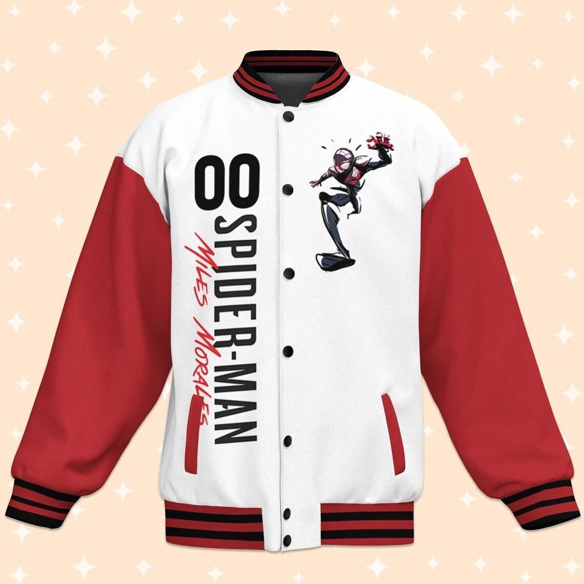 Custom Spiderman Miles Morales White Baseball Jacket, Adult Varsity Jacket