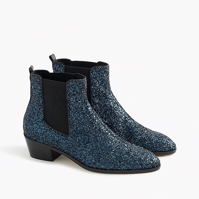 JCrew Collection Glitter Chelsea Ankle Boots 6 Navy