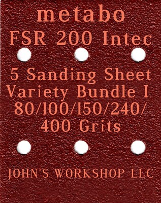 Metabo FSR 200 Intec - 80/100/150/240/400 Grits - 5 Sandpaper Variety Bundle I